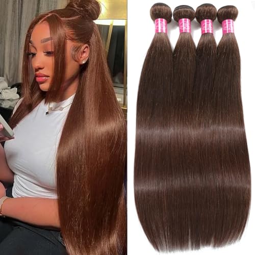 Straight Human Hair 4 Bundles Brown 4 Color Human Hair Straight Bundles (20 22 24 26 Inches)100% Unprocessed 12A Grade Brazilian Virgin Chocolate Brown Human Hair Extensions