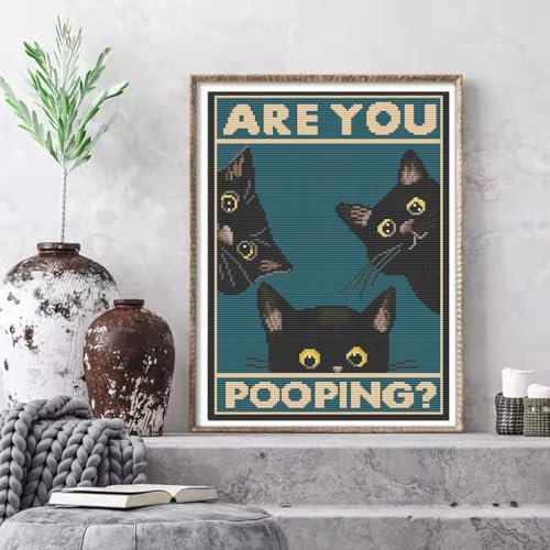 Image of Eiazuiks Stamping Cross Stitch Kit,Cats Counting Cross Stitch Kit for Adult Beginners, Full Line DIY Cross Stitch Stitching Kit for Home Decor Cross Stitch Patterns 12x16 inches