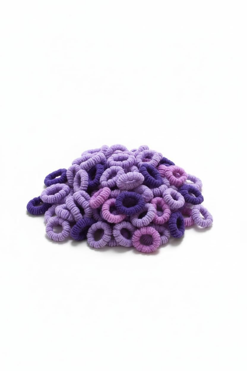 Mini Hair Ties for Kids, 100 Pack Multicolor Elastic Scrunchies, Seamless Soft Hair Accessories for Toddlers, Baby Girls (Purple Mix) image 2