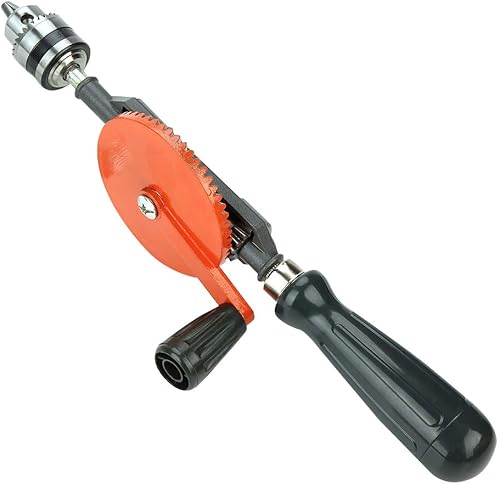 Miniatura 7 de Broca de manivela de mano, 14 pulgadas, portabrocas de 38 pulgadas, mini taladro mutual portátil con doble piñón herramienta de taladro de mano para