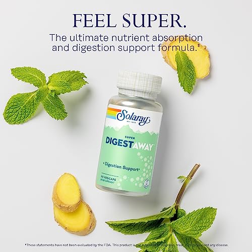 Image of SOLARAY Super Digestaway Digestive Enzymes - Pancreatin, Papain, Ginger, Pepsin, Betaine HCl, Aloe Vera, and More - Digestion & Nutrient Absorption Support - Lab Verified - 90 VegCaps