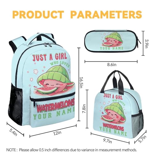 Custom Watermelon Girls Backpack with Lunch Box Set, 3 in 1 School Backpacks Matching Combo, Cute Blue Bookbag and Pencil Case Bundle4