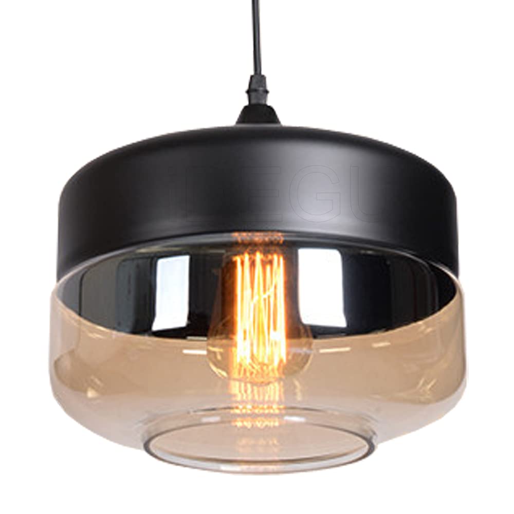 iDEGU Vintage Pendant Light, Modern Glass Pendant Lampshade Retro Industrial E27 Ceiling Light Fixture for Home Office Kitchen Cafe Shop (Type-B 25CM)