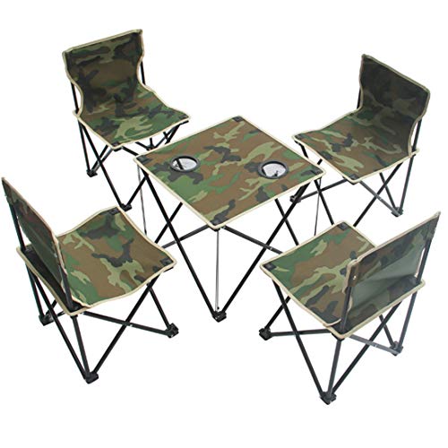 ERSD 5-piece Outdoor Folding Table and Chair Combination Camping Leisure Portable Chair Multifunctional Outdoor Folding Chair Beach Chair Portable Fishing Camping Backrest Folding Chair