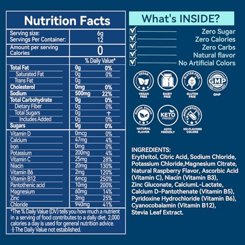 Image of Electrolytes Powder Packets - Sugar Free & Zero Calorie Liquid Daily Drink Mix - Instant Hydration & Energy Supplement with 6 Electrolytes and 5 Vitamins, Keto Friendly & Vegan - 12 Sticks