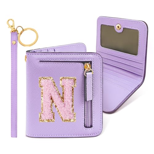 Image of COSHAYSOO Initial Wallet RFID Small Bifold Slim Letter Wallet for Women Teenager Girls Travel Daily Necessities Credit Cards Money Cash Coin Organizer, Lavender, Compact, N