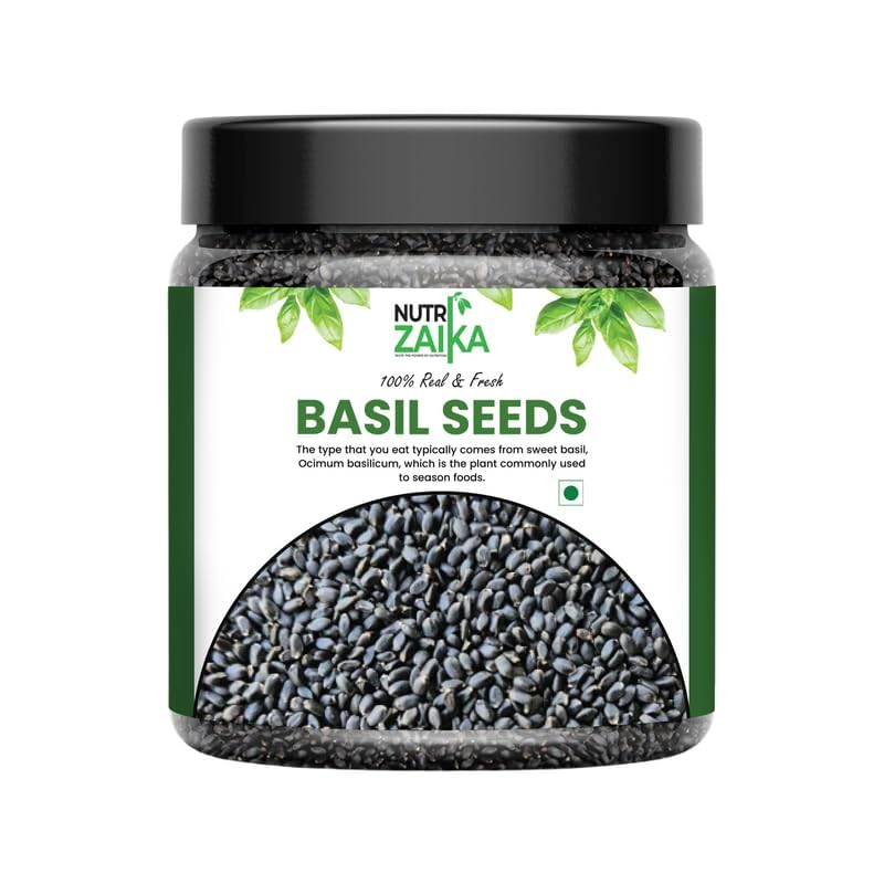 Image of NUTRIZAIKA Organic Sabja Seeds 100g | Basil Seeds Sabja, Tukmaria for Falooda, Digestion & Hydration - Gluten-Free, basil seeds for eating