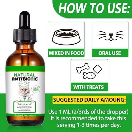 Antibiotics for Cats, 60ml Cat Antibiotics for infections, Cat Multivitamin, Supports Allergy Relief, Roast Chicken Flavor