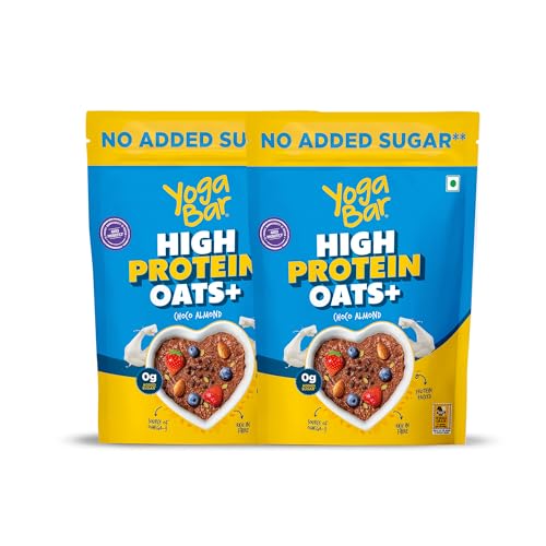 Image of Yogabar Highest Protein Oats 850g x 2 | Dark Chocolate & Almonds | 23g Protein - No Added Sugar | Complete Protein Blend Whey + Soy | With Probiotics for Better Absorption | Fiber-Rich | Helps in Weight Management (Pack of 2, 850g each)