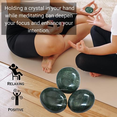 Image of Crystal Heaven Certified Moss Agate Crystal Palm Pebbles Stones for Anxiety Stress Relief Massage - AAA Grade Original Healing Gemstone Agate Palm Stone for Yoga Meditation Spiritual Reiki Feng Shui