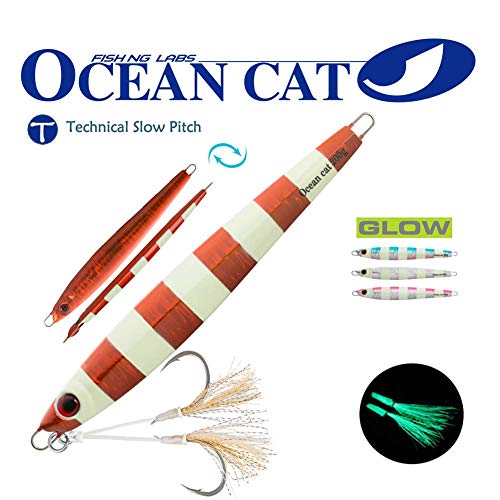 Deep Water Fast Slow メタルリードジグ スローピッチジギング 海釣り ルアー 4色グロー 40g/80g/120g/160g/200g (レッド 120g) 2枚目