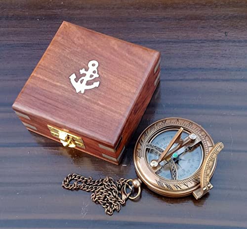 Brújula de Bolsillo Náutica Vintage de Latón Antigua con Caja de Regalo Orca INTERNATIONAL CO miniatura 1