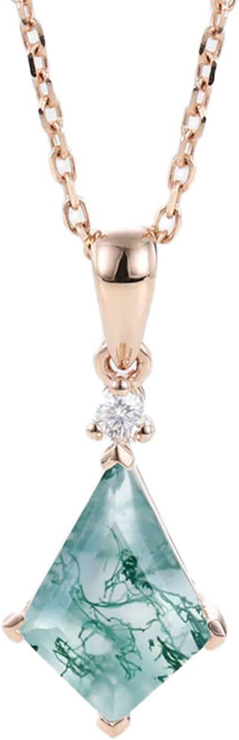 Moss Agate Pendant Necklaces for Women 1CT Kite-cut Moss Agate Necklace Yellow/White/Rose Gold Plated 925 Sterling Silver