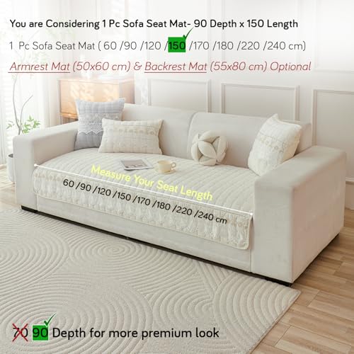 Image of HOKIPO 'BelleLace Series' Imperial Milk Velvet Sofa Cover Mat with Lace Design| Make Your Own Sofa Cover Set, Mat Length 90(D) x 150(L) cm, Pearl White (AR-5965-WHT)