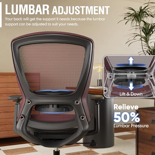 Image of ELABEST Mesh Office Chair,Ergonomic Computer Desk Chair,Sturdy Task Chair- Adjustable Lumbar Support & Armrests,Tilt Function,Comfort Wide Seat,Swivel Home Office Chair (Red)