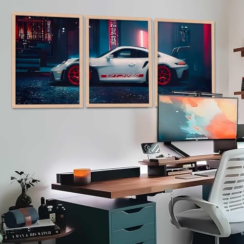 Image of TASVEE Car wall posters | set of 3 wall frames | posters for wall | Wall Decoration for Bedroom, Living Room & Office | Best Gift for Boys & Car Lovers (A7, MEDIUM 10X13, Framed)