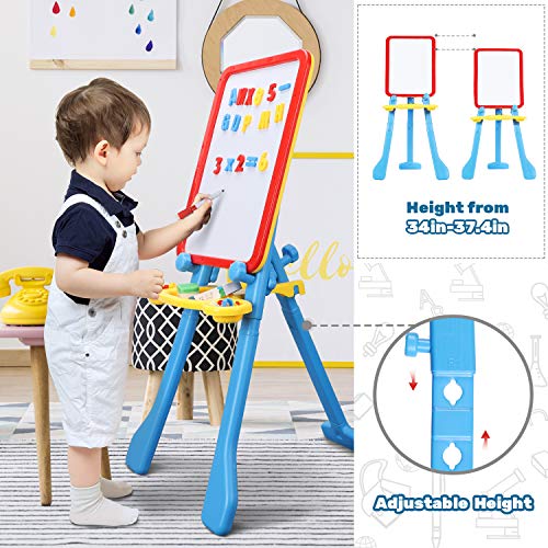 STEAM Life Art Easel for Kids 4 in 1 Magnetic Board, Chalkboard, Painting Easel, and Drawing White Board for Kids Toddler Includes Magnetic Letters and Numbers Easy Storage and Adjustable Height