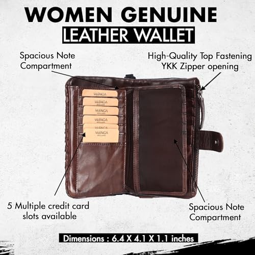 Genuine Leather Wallets for Women, Small Wallet for Ladies Zipper Coin Purse Credit Card Holder with Strap (VL-163-BROWN)3
