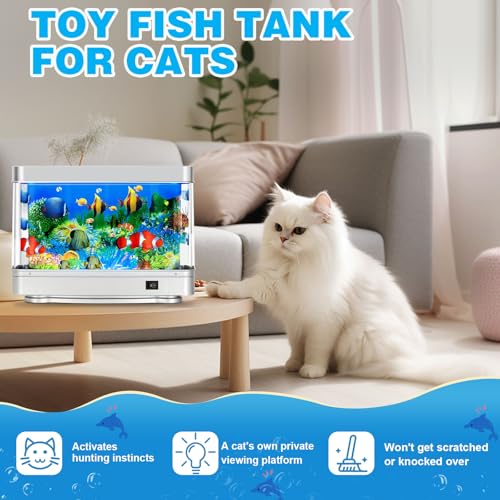 Image of DoubleCare Fake Fish Tank,Virtual Ocean Moving Fish lamp,Fake Aquarium Decor,Realistic Artificial Aquarium Decorations for Bedroom & Office(Sliver)