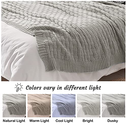 Image of TREELY 100% Cotton Knitted Throw Blanket 50 x 60 Inches, Light Grey