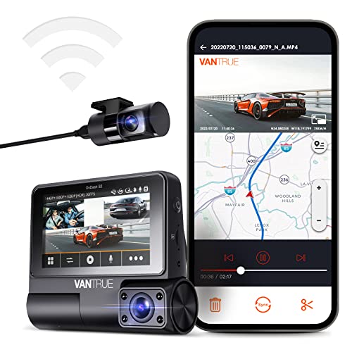 VANTRUE S2 3 Lent 2K + Doppia 1080P WiFi GPS Dash Cam, Telecamera per Auto con Touchscreen IPS da 3' pollici, 24 ore di rilevamento del movimento a 360° HDR, Sensore G & Visione Notturna IR, Max 512G