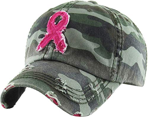 Image of Pink Ribbon Breast Cancer Awareness Fight Hope Vintage Baseball Cap Hat Women Cotton Adjustable