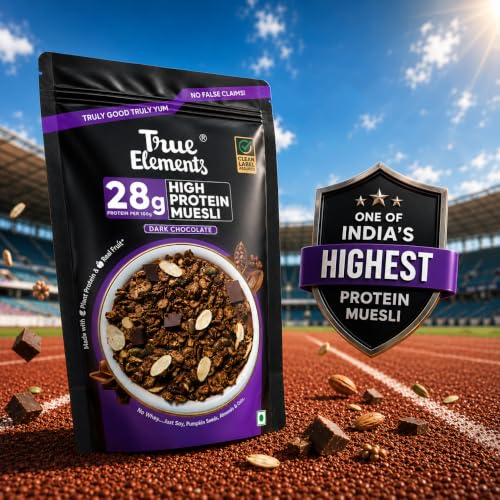 Image of True Elements High Protein Muesli Dark Chocolate 400g (Pack Of 2) Combo - 800gm | 28g Protein | Dark Chocolate | Healthy Breakfast Cereal | Rich in Nuts, Seeds & Wholegrains | No Added Preservatives