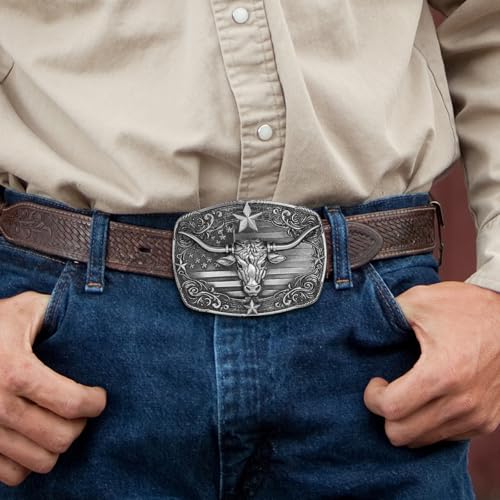 Image of Cowboy Belt Buckle for Men Longhorn Bull Belt Buckles Men Vintage Texas Buckle for Women Cowboy Cowgirl Belt Buckle