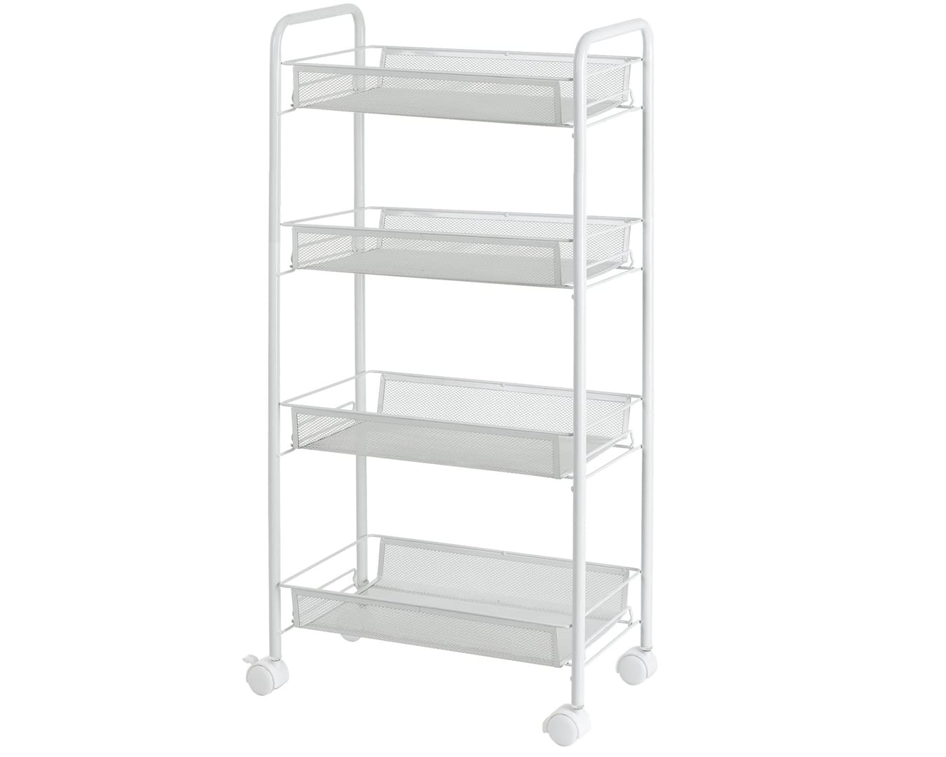 Photo 1 of COSWE White Rolling Cart with Drawers, Metal Slim Laundry Cart with Wheels, 4 Tier Utility Carts Storage Cart Salon Cart Trolley for Kitchen, Bedroom, Living Room, Bathroom, Office White 1 (4 Tier)