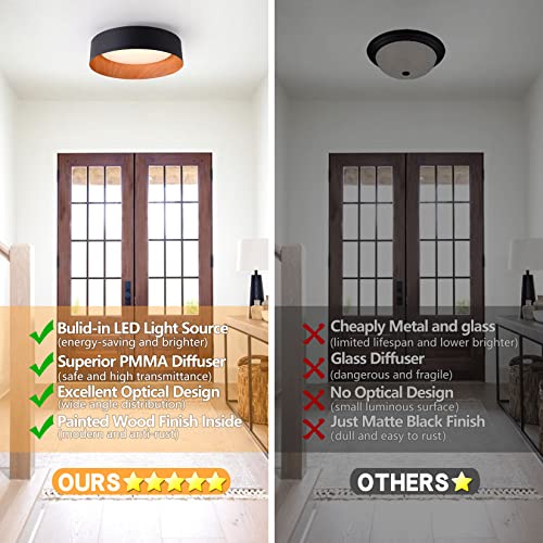 Image of Bargeni Kitchen Flush Mount Ceiling Light,Black with Wood-Grain Finish