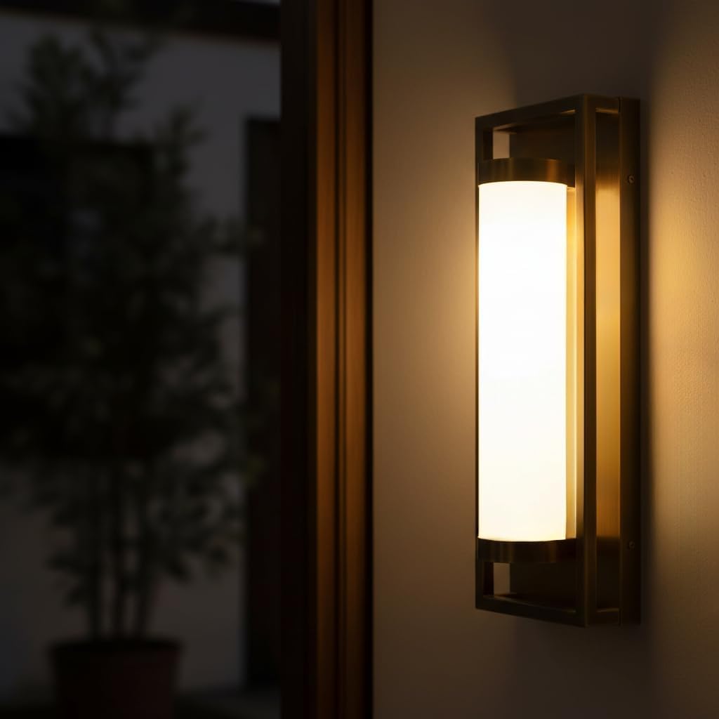 Hyunbae Outdoor Wall Sconce, Mid Century Modern Outdoor Wall Light Fixtures, 15W Dimmable LED Exterior Lights for House Patio Porch Garage Entryway Doorway, Brass, 3000K
