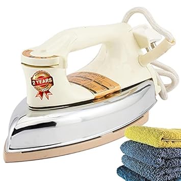 Blueberry's Heavy Weight 1000 Watt Dry Iron Box, Automatic Thermostat, Golden Plate Soleplate | ISI Certified IS: 366