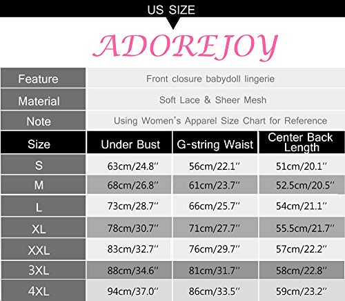 ADOREJOY Lingerie for Women Front Closure Babydoll Lace Chemise V Neck Mesh Sleepwear (XX-Large, Rose Red)