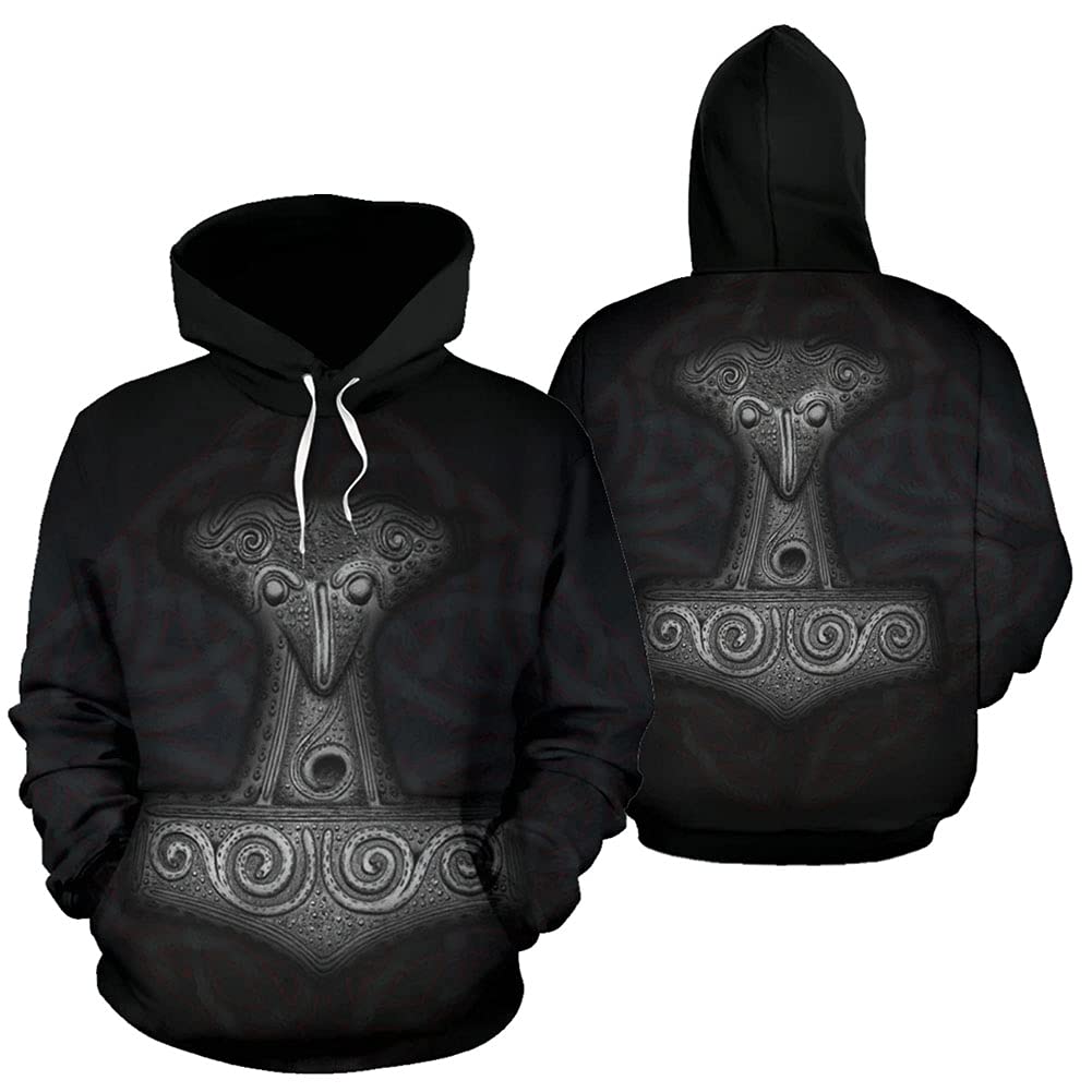 Sweat à Capuche Viking Thor Sweatshirt Motif Nordique Impression 3D Pull Homme Manches Longues
