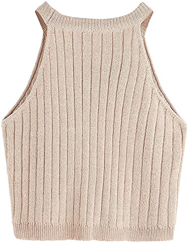 SweatyRocks Women's Knit Crop Top Ribbed Sleeveless Halter Neck Vest Tank Top2