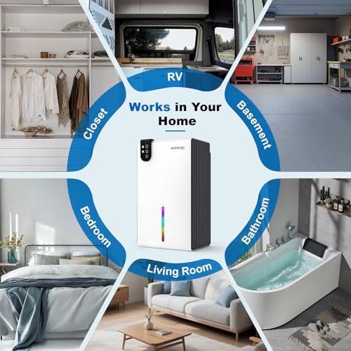 Image of Dehumidifier with Drain Hose(98 oz & 1000 Sq.Ft), Auto Shut Off, Relaxing 7 Color Ambient Light & Sleep Mode, Quiet Small Dehumidifier for Bedroom, Bathroom, Basement, Living Room(WhiteGrey)