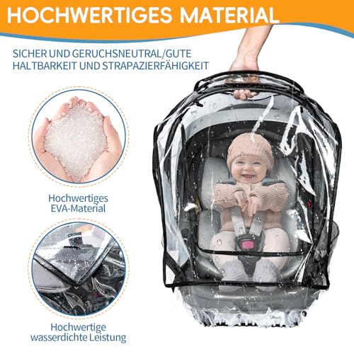 bemece Universal Regenschutz Babyschale, Regenschutz für Babyschale, Bequemes Zugang Rolltor und Trageöffnung, Gute Luftzirkulation, Transparent