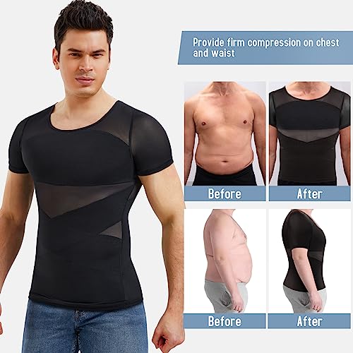 Tailong Gynecomastia Compression Shirts For Men Shapewear Body Shaper Slimming Undershirt Short Sleeve Tank Tops (As1, Alpha, L, Regular, Regular, Black) #TOP3