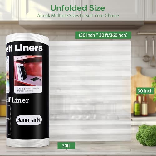 Anoak Shelf Liner - Non-Slip Cabinet Liner, 30 Inch x 30 FT(360 Inch) Durable Waterproof Washable Oil-Proof for Kitchen Cabinet, Shelves, Refrigerator, Storage, Desks, Non Adhesive