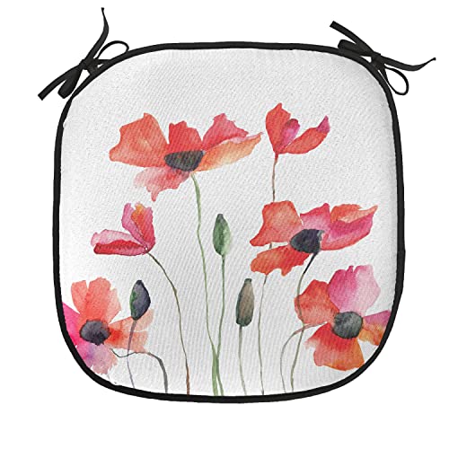 Lunarable Watercolor Flower Chair Cushion Pads Set of 2, Poppies Wildflowers Nature Meadow Painting Effect Illustration, Anti-slip Seat Padding for Kitchen & Patio, 16