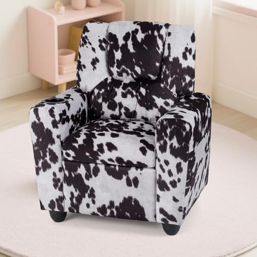 Image of Kids Recliner, Toddler Lounge Chair w /Cup Holder, Wide Armrest, Kids Sofa w /Adjustable Footrest, Comfy Toddler Recliner Chair for for Boys & Girls 3 + (Fabric, Zebra Color)