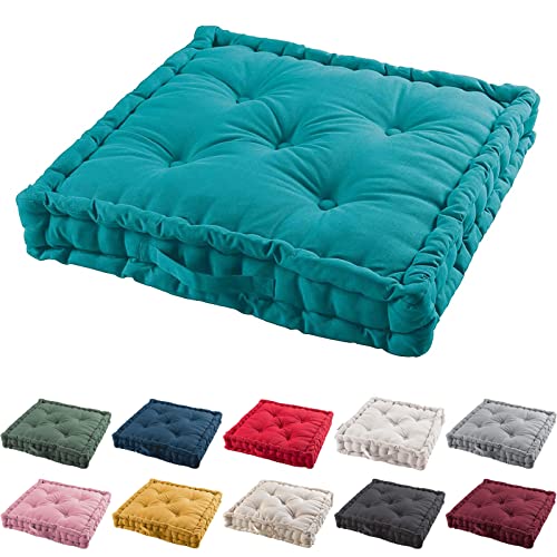 TIENDAEURASIA® Cojines de Suelo - 100% Algodón Lisa - Ideal para Sillas, Bancos, Palets, Suelos - Uso Interior y Exterior (Azul, 60)
