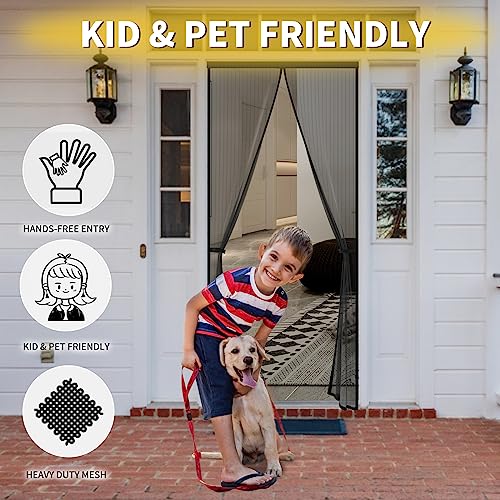Magnetic Screen Door for 48 x 80 Inch French Door, Screen Itself Size: 50" x 81", Glass Sliding Door Heavy Duty Screen Door Mesh Curtain Keeps Bugs Out for Patio, Sliding Or Large Door