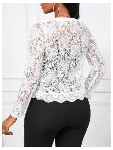GORGLITTER Women's Sheer Lace Jacket Blazer Long Sleeve Open Front See Through Jackets2