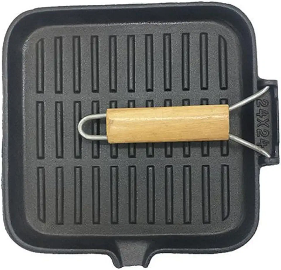 Frigideira de ferro fundido dobrável quadrada listrada para bife engrossada (prato de 24 cm)