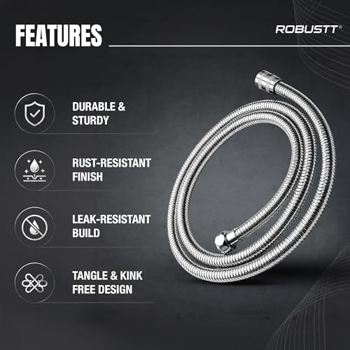 Image of Robustt Premium 304 Stainless Steel Jet Spray Hose Pipe for Toilet (Silver), 1.2m Flexible Hose Pipe with Anti Corrosion Finish, Hand Shower Pipe, Universal G1 /2 Fittings, High Pressure Faucet Pipe