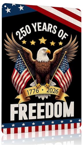 FunnySign 250 Anniversary USA Merchandise Vintage Patriotic Decor USA 250 Years of Freedom Eagle Design Tin Sign for Home Bedroom Front Door Yard Porch Decor 8 x 12 inches