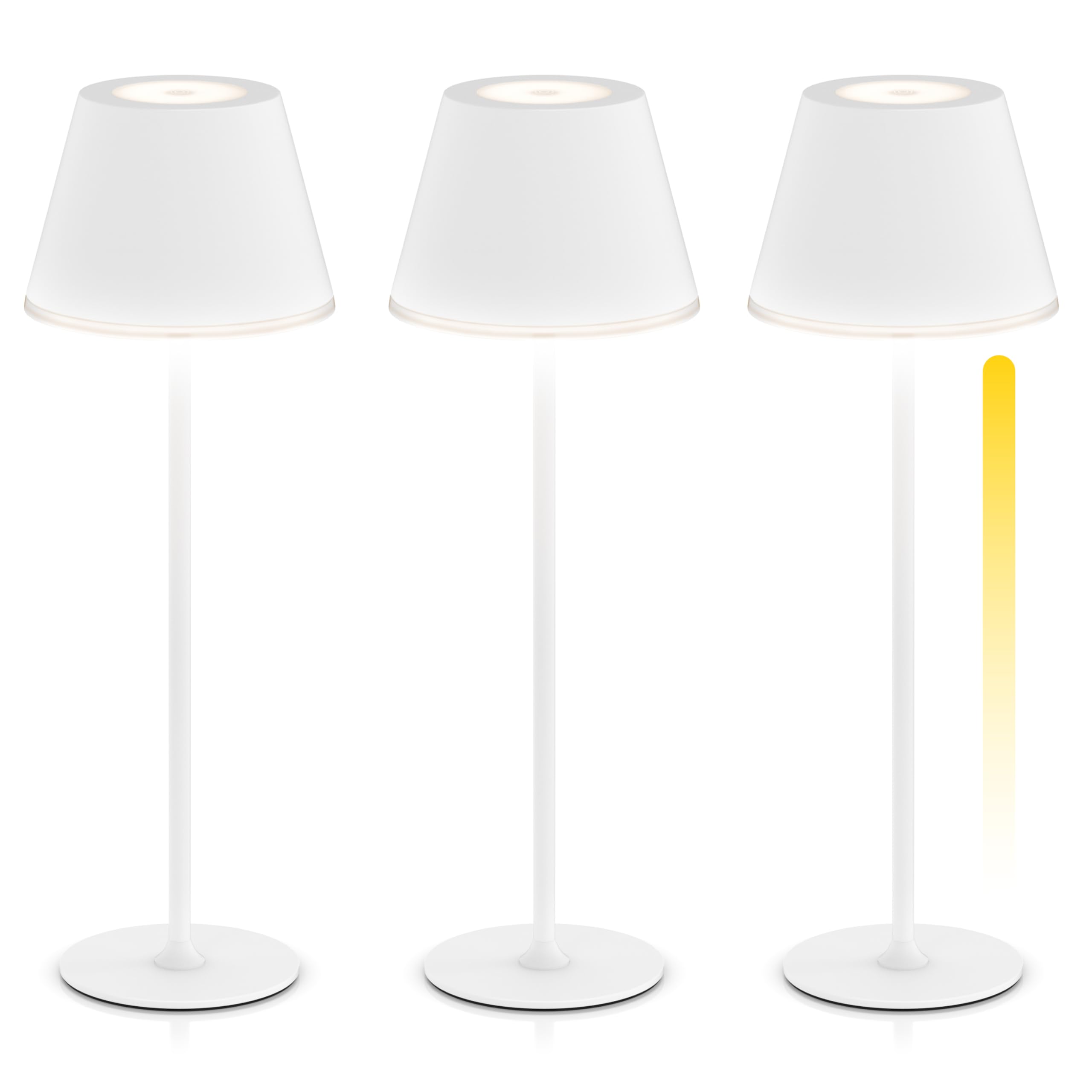 CSL - 3 x LED Tischlampe kabellos dimmbar - mit Akku aufladbar - 3 Farbstufen - warmweiß neutralweiß kaltweiß - Metall - - Tischleuchte - Nachttischlampe - Leselampe - Indoor/Outdoor - weiß