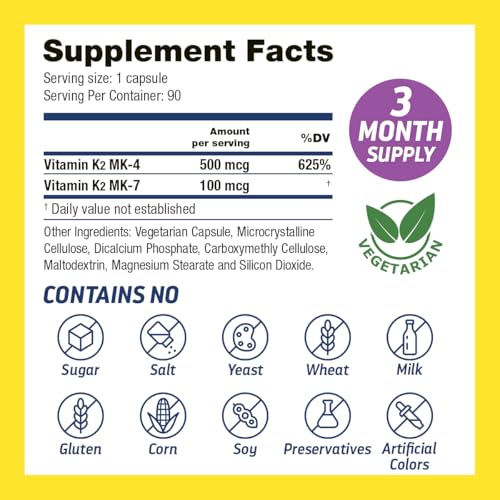 vitamin k2 mk7 with vitamin k2 mk4 3-month supply high-potency k2 vitamin supplement mk-7 for bone health amp cardiovascular health 90 vegan capsules made in the usa