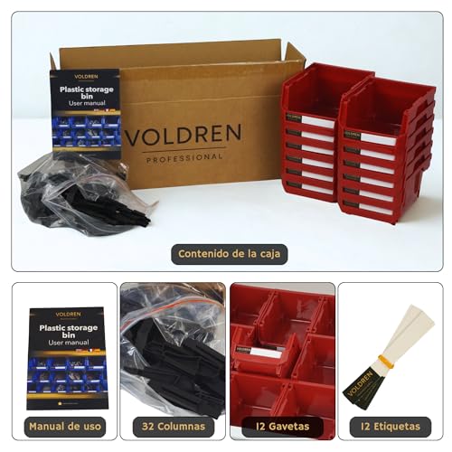 Miniatura 4 de Voldren Gavetas Organizadoras Apilables - Organizador Tornillos - Cubetas Plastico Almacenaje - Organizador Cajones - Clasificador Apilable Taller - Estanteria Gaveta Herramienta Amarillo, 12